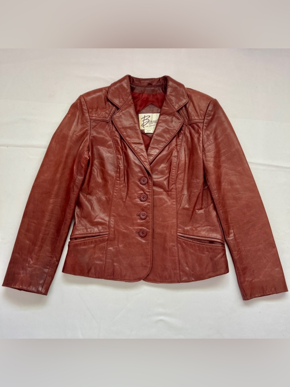 Vintage Berman’s Lamb Skin Brown Leather Jacket Cropped Made In Korea - 10
